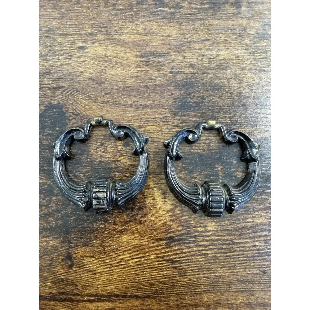 Vintage Keeler Brass KBC NY 821 Drawer Drop Ring Pulls Black Cabinet Hardware 3